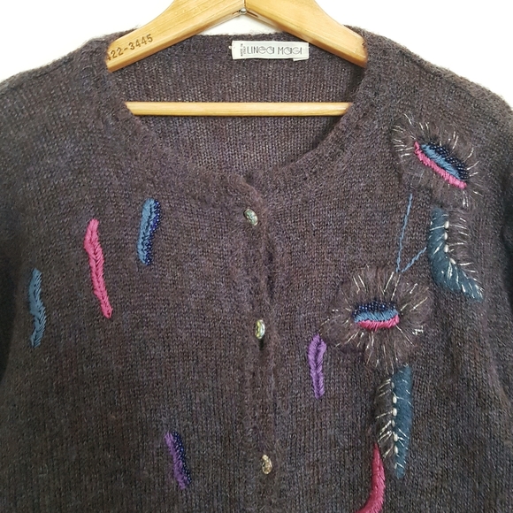 Vtg Purple Flower Wool Blend Cardigan - Picture 3 of 3